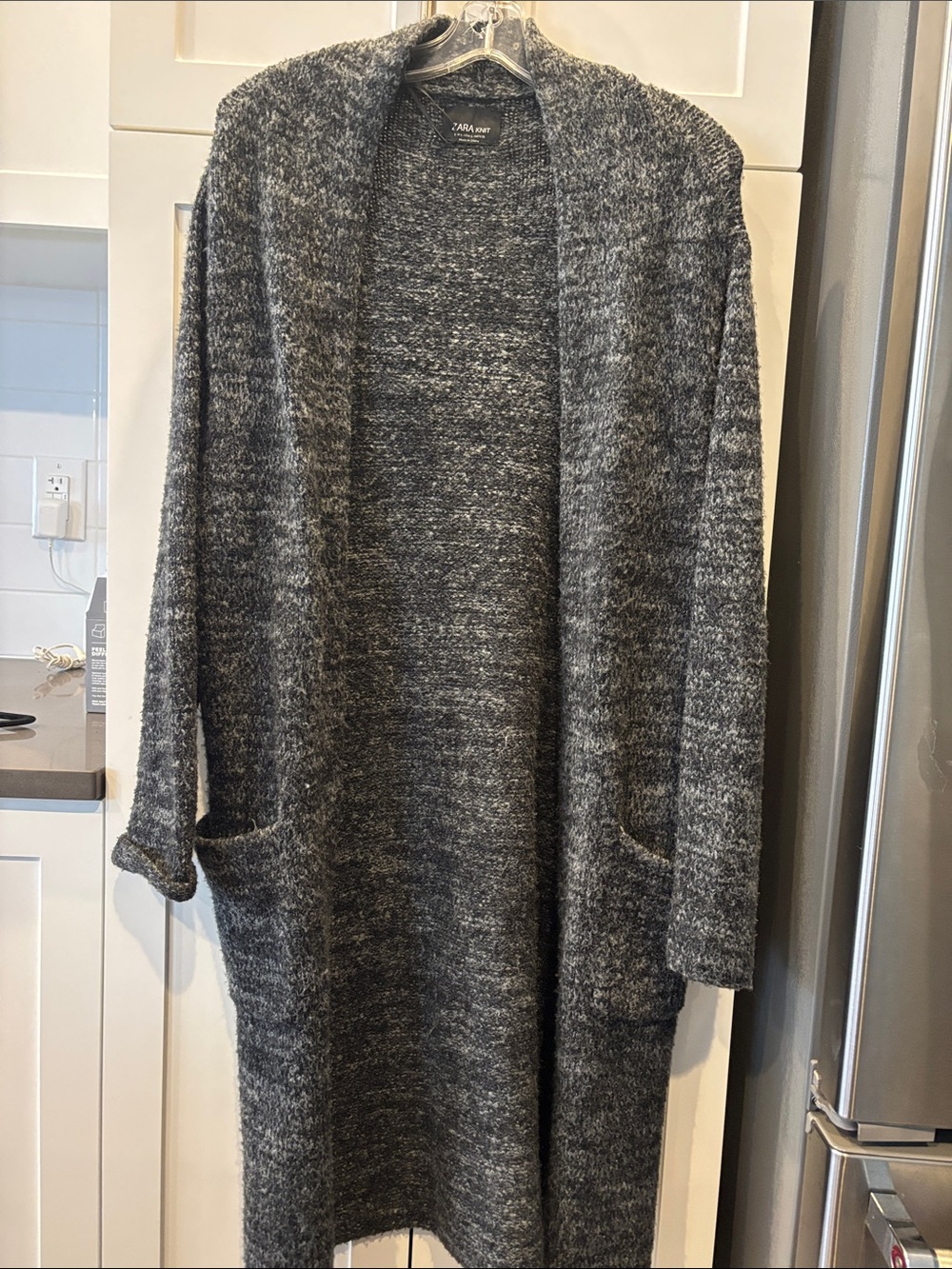 Zara Charcoal Marled Open-Front Knit Cardigan